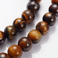 Tiger Eye Gemstone Beads Strands, Grade B Tiger Eye, Round, about 8mm in diameter, hole: 1mm, about 46pcs/strand, 15.5 inch