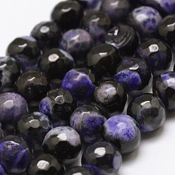 Medium Purple Faceted Natural Fire Crackle Agate Beads Strands, Round, Dyed & Heated, Purple, 8mm, Hole: 1mm, about 47pcs/strand, 14 inch(35.6cm)