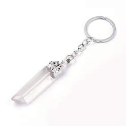 Cristal de Quartz Porte-clés en quartz cristal naturel, avec les accessoires en fer, nuggets, platine, 119~122mm