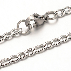 Stainless Steel Color 304 Stainless Steel Figaro Chain Necklaces, with Lobster Claw Clasps, Stainless Steel Color, 19.6 inch(50cm), 3mm