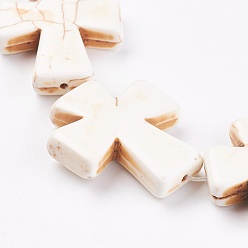 Beige Synthetic Turquoise Beads Strands, Dyed, Cross, Beige, 35x30x7mm, Hole: 1mm, about 98pcs/1000g