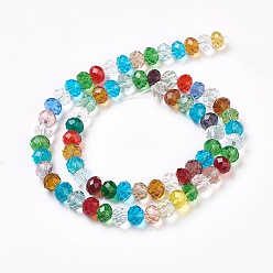 Colorful Glass Beads Strands, Rondelle, Colorful, about 10mm in diameter, 7mm thick, hole: 1mm, about 70~72pcs/strand, 20.5 inch