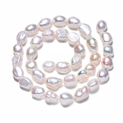 Creamy White Natural Cultured Freshwater Pearl Beads Strands, Two Sides Polished, Creamy White, 7~13x7~8x4.5~7mm, Hole: 0.7mm, about 37~39pcs/strand, 13.78 inch~14.17 inch(35~36cm)