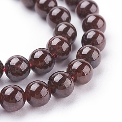 Dark Red Gemstone Beads Strands, Natural Garnet, Grade AB, Round, Dark Red, 6mm, Hole: 0.8~1mm, about 61pcs/strand, 15 inch