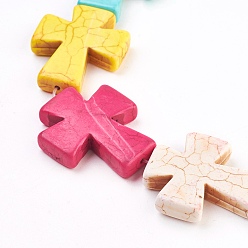 Mixed Color Synthetic Turquoise Beads Strands, Dyed, Cross, Mixed Color, 35x30x7mm, Hole: 1mm, about 98pcs/1000g