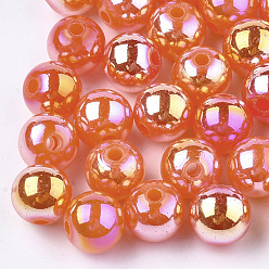 OrangeRed Plastic Beads, AB Color Plated, Round, Dark Orange, 8mm, Hole: 1.8mm, 2000pcs/500g