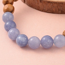 Mixed Stone Round Wood Beaded Stretch Bracelets, with Natural Gemstone Beads, 61mm