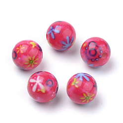 Couleur Mélangete Perles acryliques imprimés opaques, ronde, couleur mixte, 10x9.5mm, Trou: 2mm