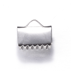 Stainless Steel Color 304 Stainless Steel Ribbon Crimp Ends, Stainless Steel Color, 10x11mm, Hole: 3x2mm
