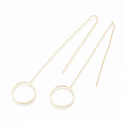 Real 18K Gold Plated Brass Stud Earring Findings, Ear Threads, Ring, Nickel Free, Real 18K Gold Plated, 175mm, 21.5x20mm, pin: 0.6mm