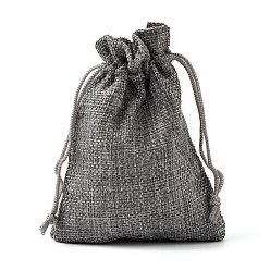Gray Polyester Imitation Burlap Packing Pouches Drawstring Bags, for Christmas, Wedding Party and DIY Craft Packing, Gray, 12x9cm