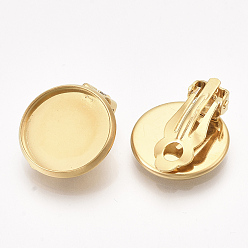 Golden 201 Stainless Steel Clip-on Earring Findings, Flat Round, Golden, Tray: 14mm, 18x15.5x6.5mm, Hole: 3mm