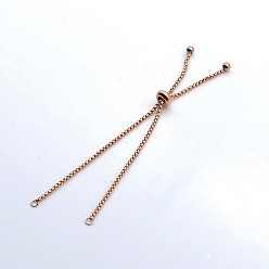 Rose Gold Adjustable 201 Stainless Steel Slider Bracelets Making, Box Chain Bolo Bracelets Making, Rose Gold, Single Chain Length: about 11.5cm