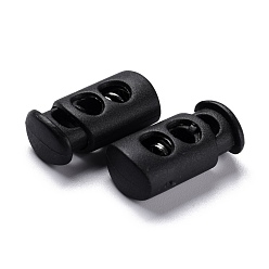 Black Plastic Spring Cord Lock Stopper Cylinder, with Iron Findings, 2-Hole, Platinum, Black, 23.5x12x8.5mm, Hole: 6x3.5mm