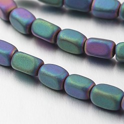 Multi-color Plated Electroplate Non-magnetic Synthetic Hematite Bead Strands, Frosted, Cuboid, Multi-color Plated, 5x3mm, Hole: 1mm, about 87pcs/strand, 15.7 inch