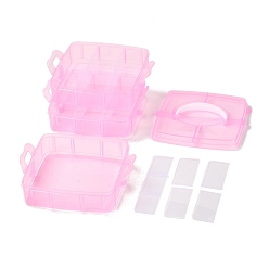 Rose Nacré Boîte de rangement détachable en plastique pp portable rectangulaire, avec trois couches et poignée, 18 boîtes de rangement de compartiment, perle rose, 15x16.5x13.5 cm