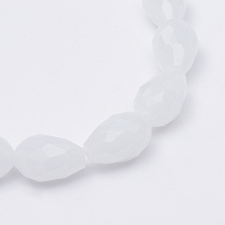 Blanc Brins de perles de verre de jade imitation facettes en forme de larme, blanc, 11~12x8mm, Trou: 1.5mm, Environ 60 pcs/chapelet, 27 pouce