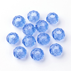 Royal Blue Glass European Beads, Large Hole Beads, No Metal Core, Rondelle, Royal Blue, 14x8mm, Hole: 5mm