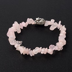 Rose Quartz 3D Buddha Head Gemstone Beaded Stretch Bracelets, with Tibetan Style Alloy Beads, Rose Quartz, 57mm