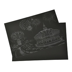 Building Царапина радуга живопись искусство бумага, diy ночной вид на город, с бумажной карточкой и палочками, парк с аттракционами, 40.5x28.4x0.05 см