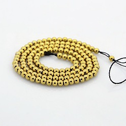Golden Plated Round Non-magnetic Synthetic Hematite Beads Strands, Golden Plated, 3mm, Hole: 1mm, about 136pcs/strand, 15.7 inch