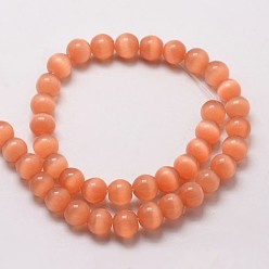 Coral Cat Eye Beads Strands, Round, Coral, 8mm, Hole: 1.2mm, about 50pcs/strand, 15.5 inch