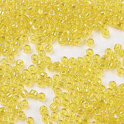 Yellow MGB Matsuno Glass Beads, Japanese Seed Beads, 8/0 Transparent Rainbow Glass Round Hole Seed Beads, Yellow, 3x2mm, Hole: 1mm, about 14000pcs/bag, 450g/bag