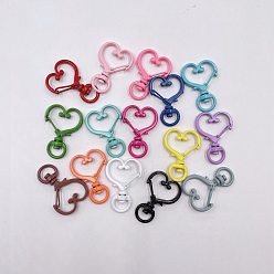 Mixed Color Spray Painted Zinc Alloy Swivel Clasps, Swivel Snap Hook, Heart, Mixed Color, 34x24mm, Hole: 9mm