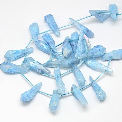 Bleu Clair Pierres précieuses electroplate perles de cristal de quartz naturel brins, nuggets, bleu clair, 18~35x6~14x6~12mm, Trou: 1mm, Environ 22 pcs/chapelet, 15.74 pouce