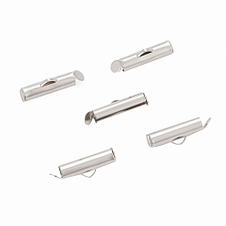 Platinum Iron Slide On End Clasp Tubes, Cadmium Free & Lead Free, Slider End Caps, Platinum, 6x16x4mm, Hole: 1mm, 3.2mm Inner Diameter