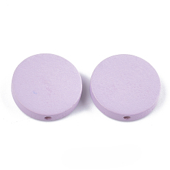 Lilac Painted Natural Poplar Wood Beads, Flat Round, Lilac, 20x5mm, Hole: 1.4mm