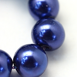 Dark Blue Baking Painted Glass Pearl Bead Strands, Pearlized, Round, Dark Blue, 3~4mm, Hole: 0.5mm, about 195pcs/strand, 23.6 inch