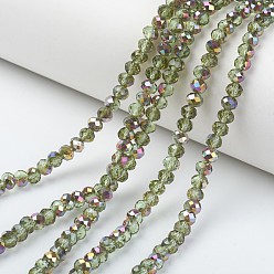 Couleur Mélangete Plaquent verre transparent perles brins, la moitié rose doré, facette, rondelle, couleur mixte, 6x5mm, Trou: 1mm, Environ 85~88 pcs/chapelet, 16.1~16.5 pouce (41~42 cm)