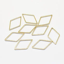 Real 18K Gold Plated Long-Lasting Plated Brass Linking Rings, Real 18K Gold Plated, Nickel Free, Rhombus, 23x13.5x1mm, Inner Diameter: 12x20mm