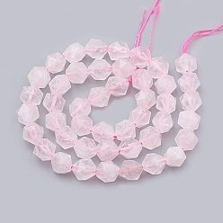 Rose Quartz Natural Rose Quartz Beads Strands, Star Cut Round Beads, Faceted, 10x9~10mm, Hole: 1mm, about 36~38pcs/strand, 14.2~14.6 inch
