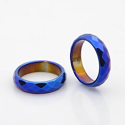 Blue Plated Electroplate Non-Magnetic Synthetic Hematite Wide Band Rings, Faceted, Blue Plated, 19mm