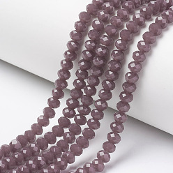 Pale Violet Red Glass Beads Strands, Imitation Jade, Faceted, Rondelle, Pale Violet Red, 3x2mm, Hole: 0.8mm, about 165~169pcs/strand, 15~16 inch(38~40cm)