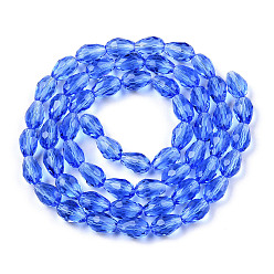Royal Blue Glass Beads Strands, Faceted, Drop, Royal Blue, 11x8mm, Hole: 1mm, about 57~59pcs/strand, 26.38~26.77 inch