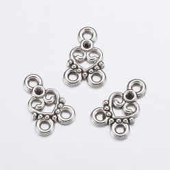 Antique Silver Alloy Chandelier Component Links, 3 Loop Connectors, Lead Free and Cadmium Free, Valentine Ornaments, Heart, Antique Silver, 15x11x2mm, Hole: 2mm