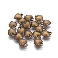 Antique Bronze Tibetan Style Alloy Charms, Lead Free, Nickel Free and Cadmium Free, Heart, Antique Bronze, 11.5mm long, 9mm wide, 4.5mm thick, hole: 1.5mm