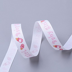 Pearl Pink Baby Shower Ornaments Decorations Word Baby Girl Printed Polyester Grosgrain Ribbons, Pearl Pink, 5/8 inch(16mm), about 20yards/roll(18.29m/roll)