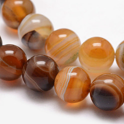 Saddle Brown Natural Striped Agate/Banded Agate Bead Strands, Round, Dyed & Heated, Saddle Brown, 8mm, Hole: 1mm, about 47pcs/strand, 15 inch