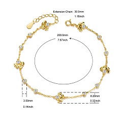 Золотой Модные 925 браслеты shegrace из серебра с кубическим цирконием, цветок и плоские круглые, золотые, 7-7/8 дюйм (200 мм)