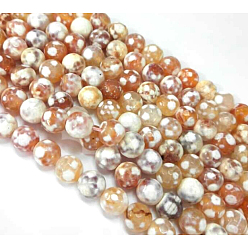 BurlyWood Natural Fire Crackle Agate Bead Strands, Dyed, Faceted, Round, BurlyWood, 8mm, Hole: 1mm, about 47pcs/strand, 14 inch