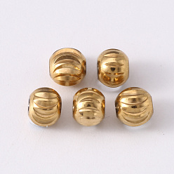 Golden & Stainless Steel Color 201 Stainless Steel Corrugated Beads, Round, Golden & Stainless Steel Color, 5x4.5mm, Hole: 1.8mm