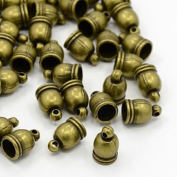 Antique Bronze Tibetan Style Cord Ends, Cadmium Free & Nickel Free & Lead Free, Column, Antique Bronze, 12x7x7mm, Hole: 1mm, Inner Diameter: 6mm