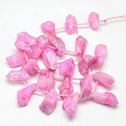 Rose Chaud Pierres précieuses electroplate perles de cristal de quartz naturel brins, nuggets, rose chaud, 18~35x6~14x6~12mm, Trou: 1mm, Environ 22 pcs/chapelet, 15.74 pouce