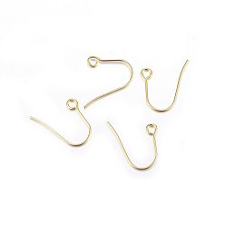 Golden 304 Stainless Steel Earring Hooks, Ear Wire, with Horizontal Loop, Golden, 15x19x0.7mm, Hole: 2mm, 21 Gauge, Pin: 0.7mm
