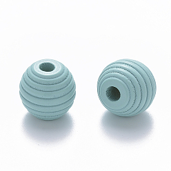 Light Sky Blue Painted Natural Wood Beehive European Beads, Large Hole Beads, Round, Light Sky Blue, 18x17mm, Hole: 4.5mm