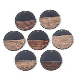 Mixed Color Transparent Resin & Walnut Wood Pendants, Flat Round, Mixed Color, 28.5x3.5~4mm, Hole: 1.5mm
